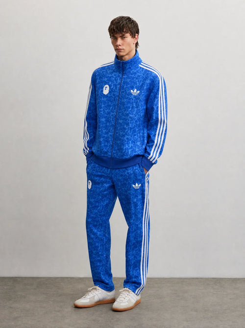 Adidas Kamuflaj Desenli Fermuarlı Eşofman Takımı Beyaz Mavi